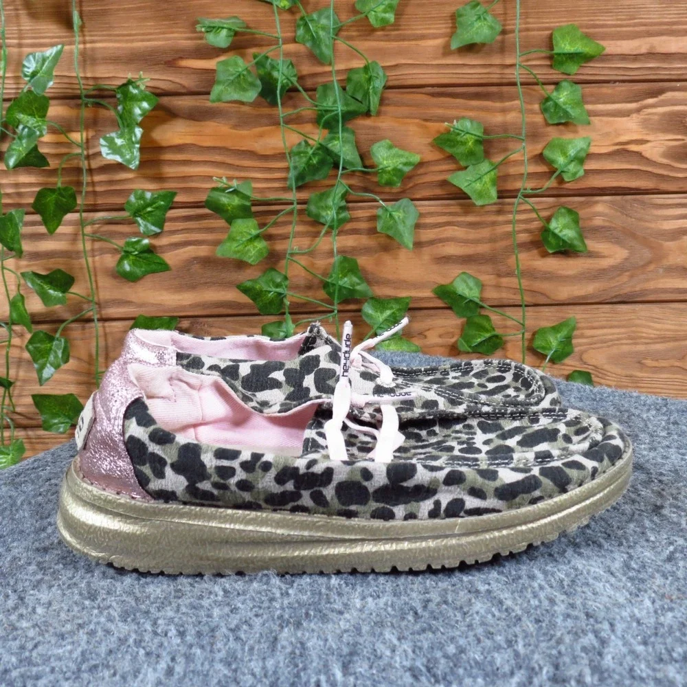 Hey Dude Wendy Youth Girls Loafer‎ Shoes Size 11 Leo Nut Leopard Pink Metallic